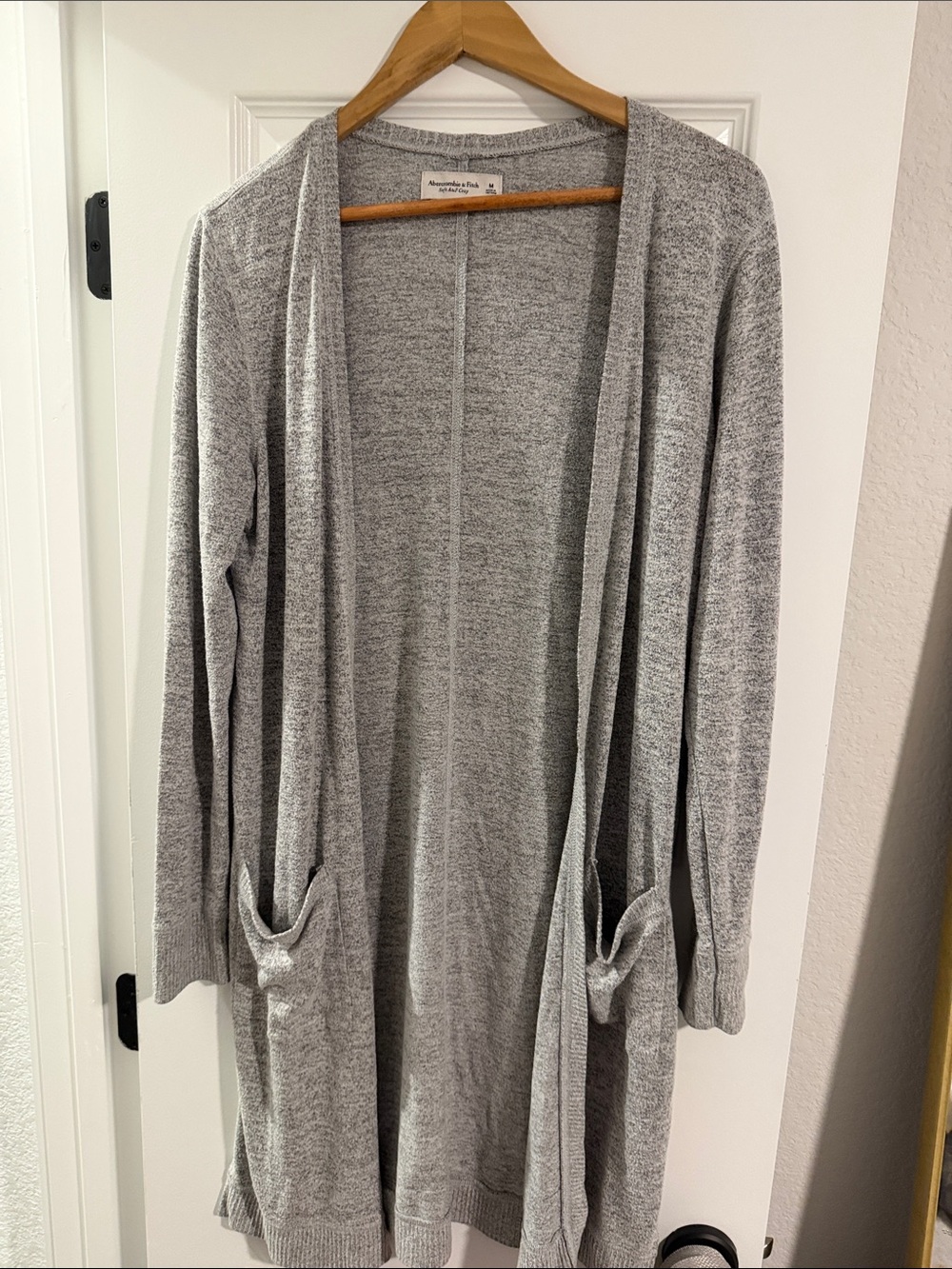 Abercrombie & Fitch Heather Gray Open-Front Long Cardigan